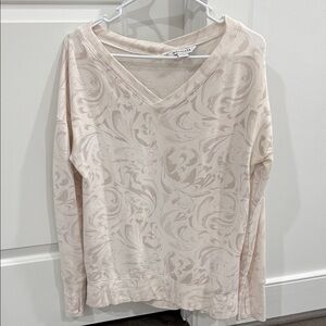 Athleta V-Neck Patterned Cream Top